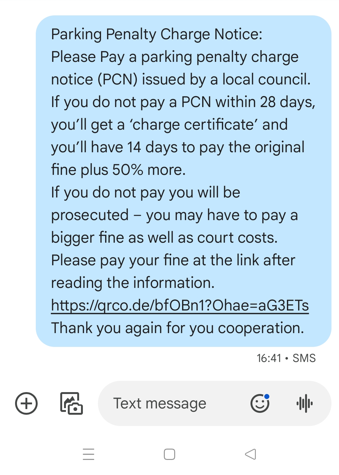 scam text message blackpool parking